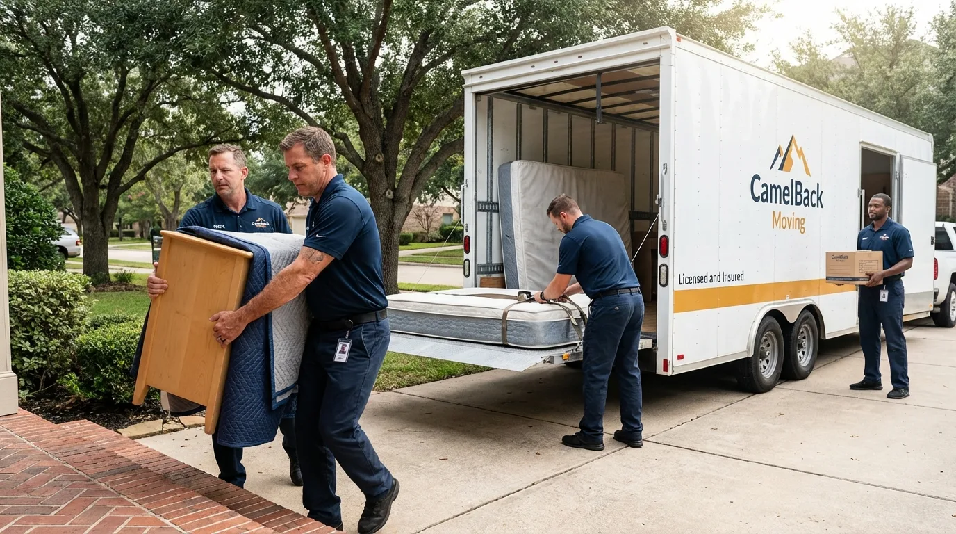 Crew loading residential truck for cross-state move from Charlestown, IN