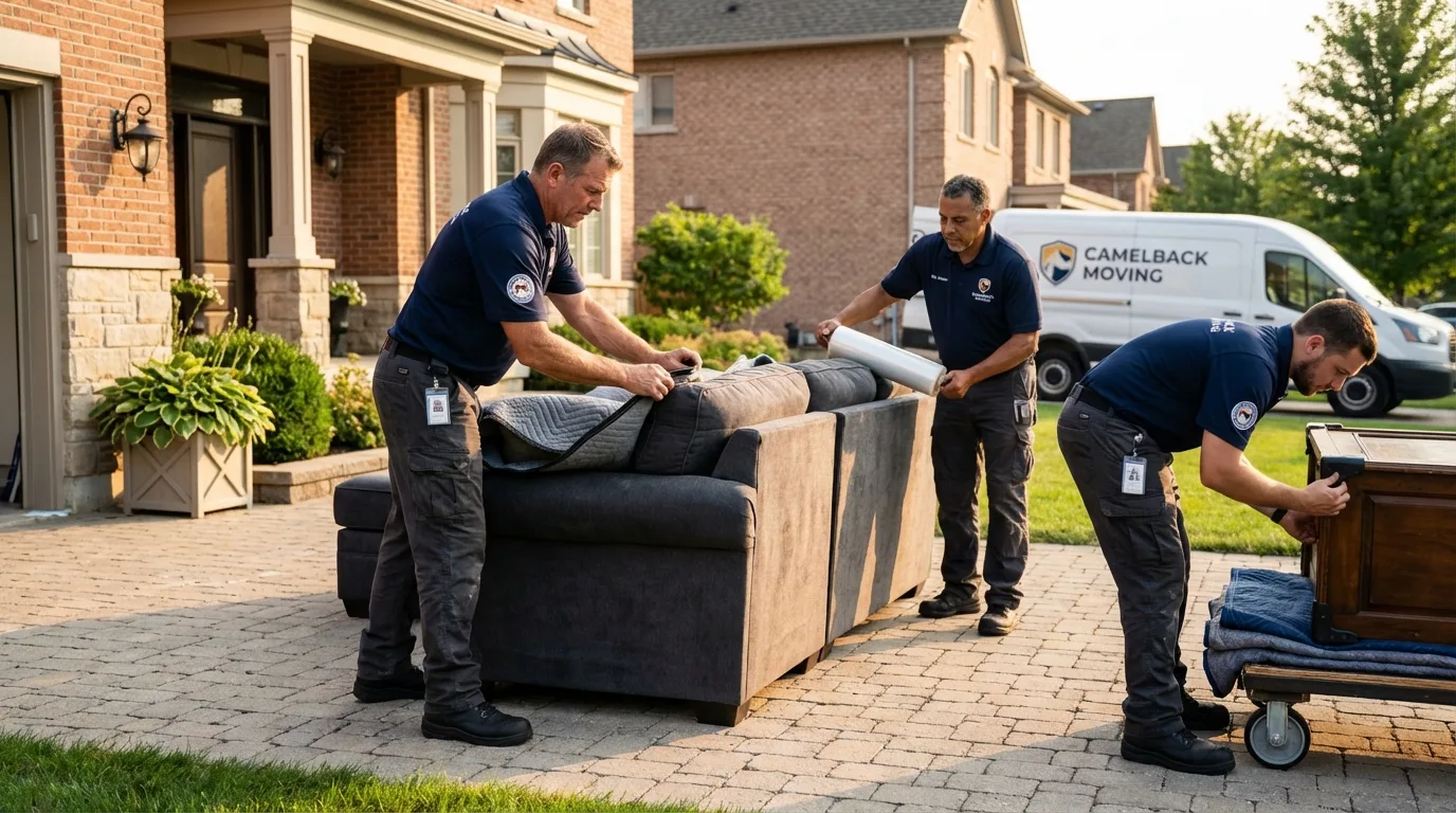 Large estate moving crew wrapping furniture in Charlestown, IN