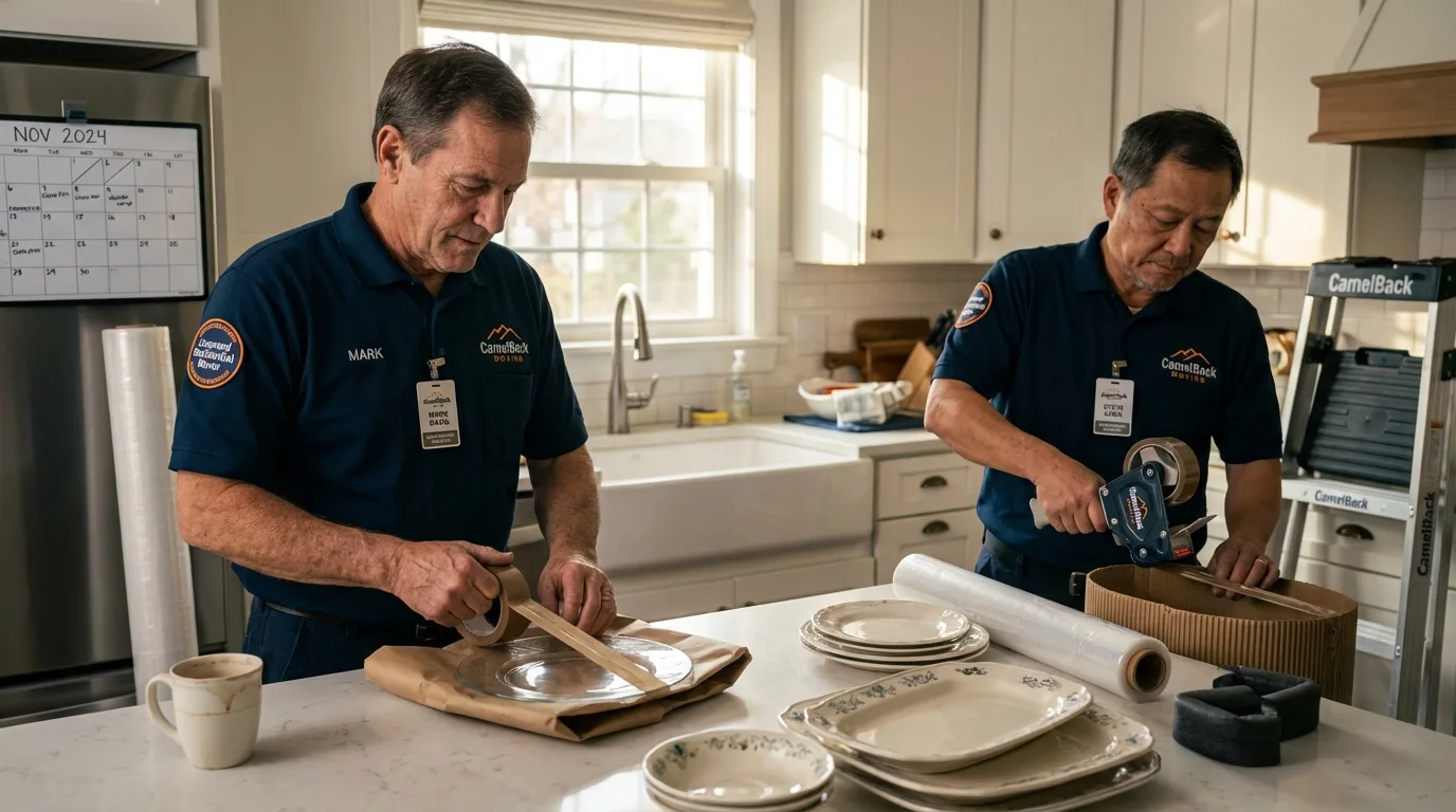 Professional crew packing kitchen dishware in Charlestown, IN